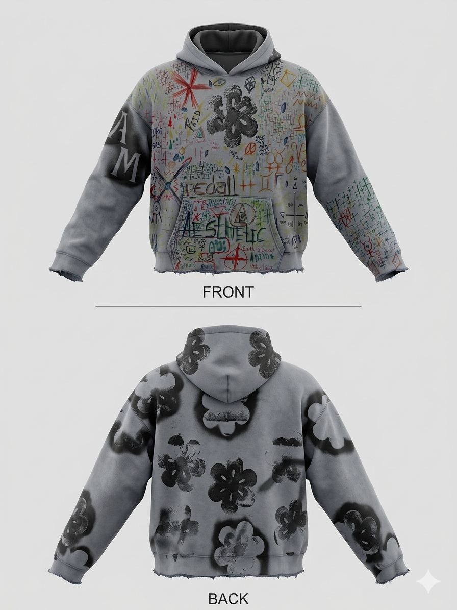 1 of 1 BASQUIAT ART HOODIE “pedal cross collab”