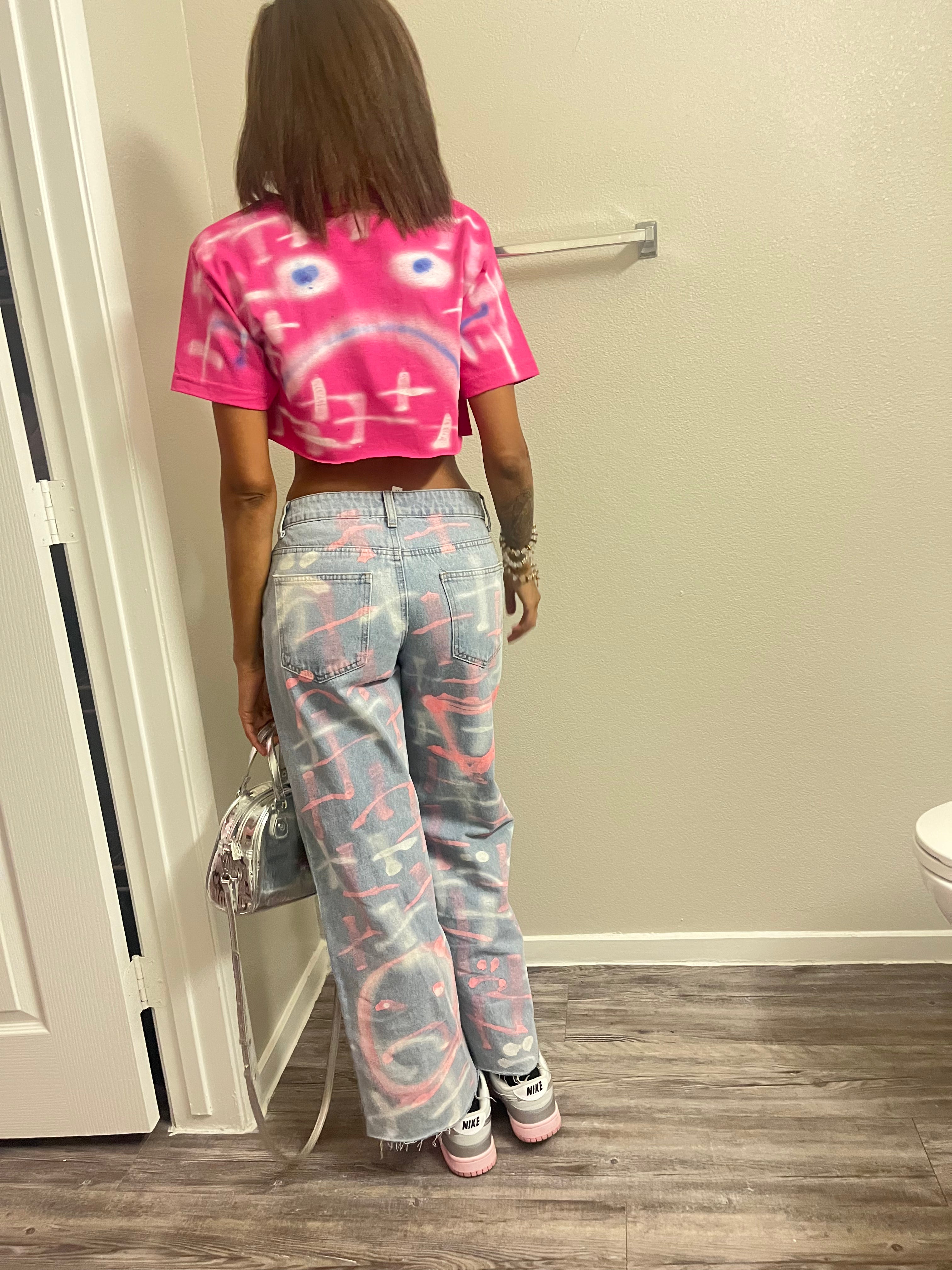 AESTHETIC PINK PRINT JEANS