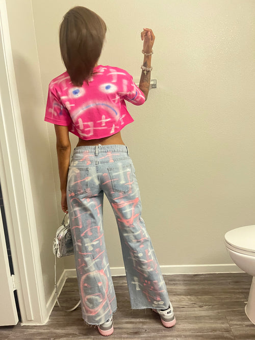 AESTHETIC PINK PRINT JEANS